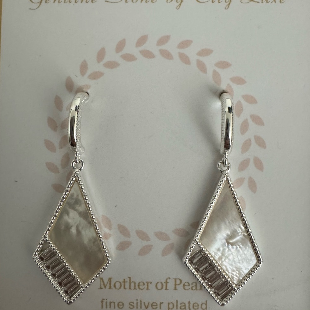 Silver and mother of pearl Geometric Dangle Earrings by City Love